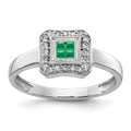 14k White Gold Square Design Emerald and Diamond Ring