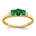 10k Polished Triple Emerald and Diamond 3-stone Ring