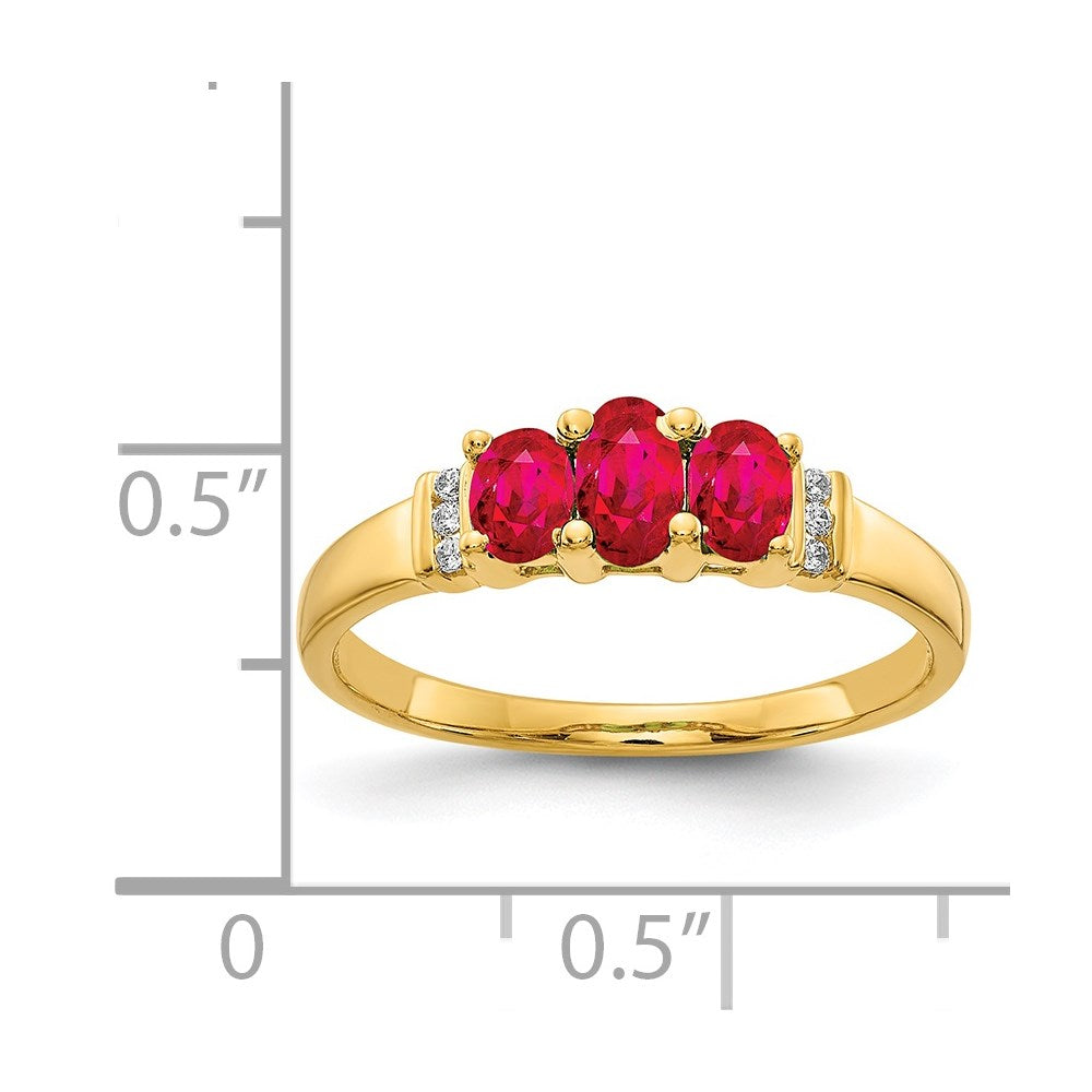 14k Polished Triple Ruby and Diamond 3-stone Ring