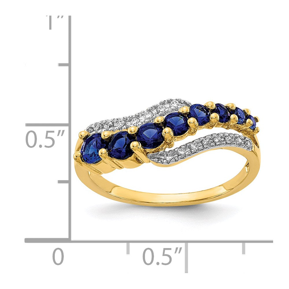14k w/Rhodium Created Ceylon Sapph/Created Sapph/Diamond Ring