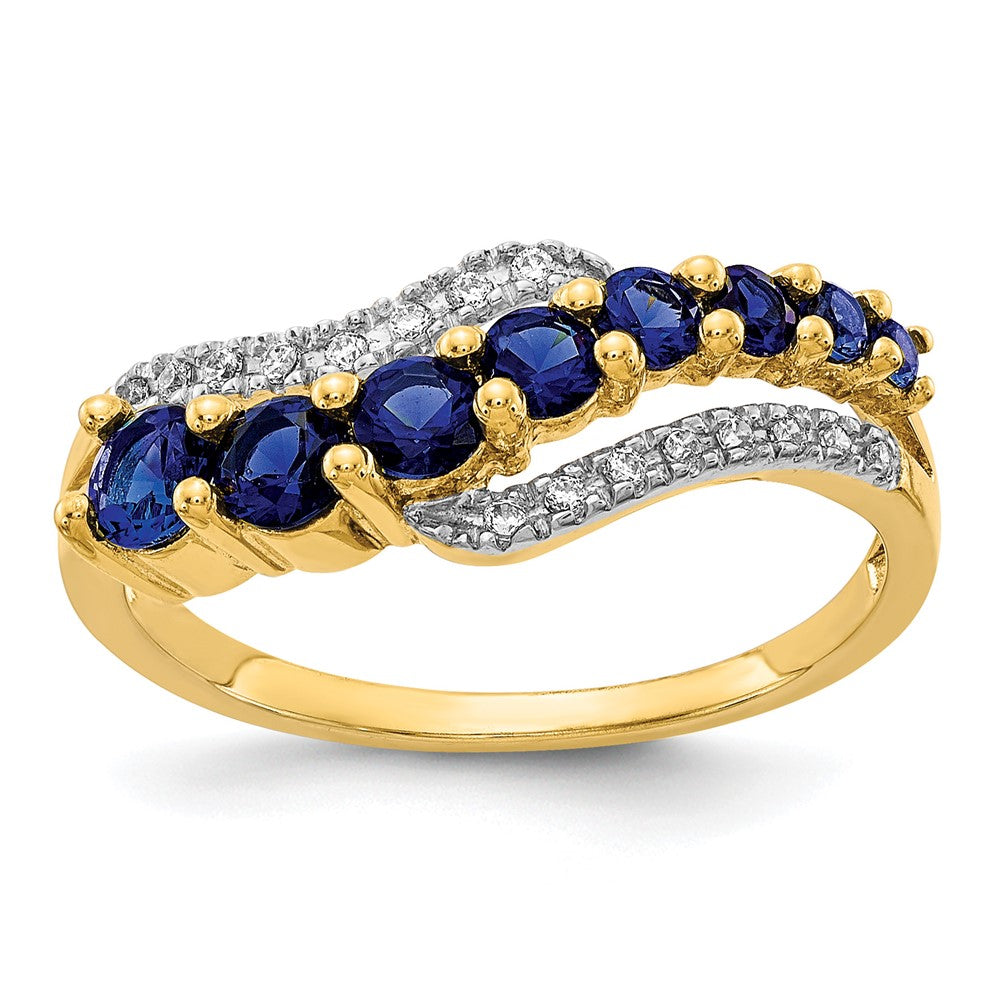 14k w/Rhodium Created Ceylon Sapph/Created Sapph/Diamond Ring