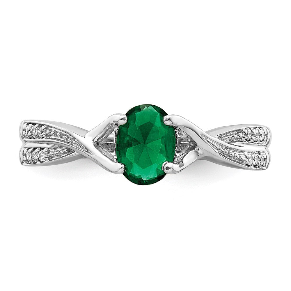 14k White Gold Oval Emerald and Diamond Ring