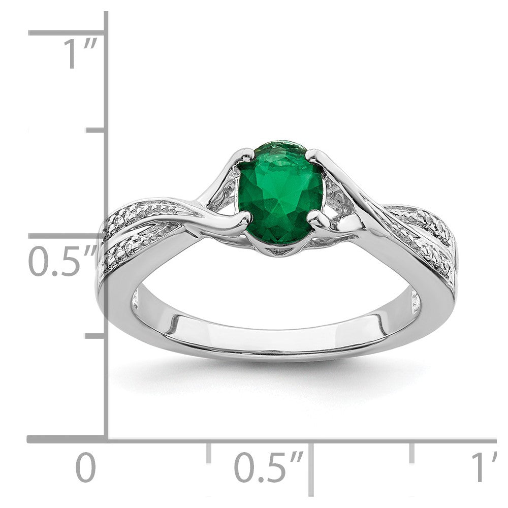 14k White Gold Oval Emerald and Diamond Ring