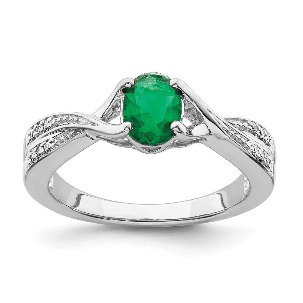 14k White Gold Oval Emerald and Diamond Ring
