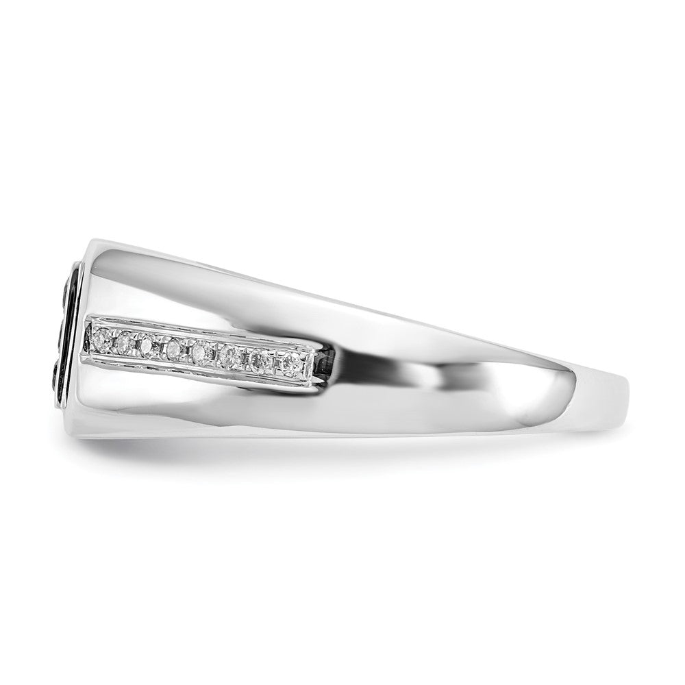 14k White Gold White and Black Diamond Square Mens Ring
