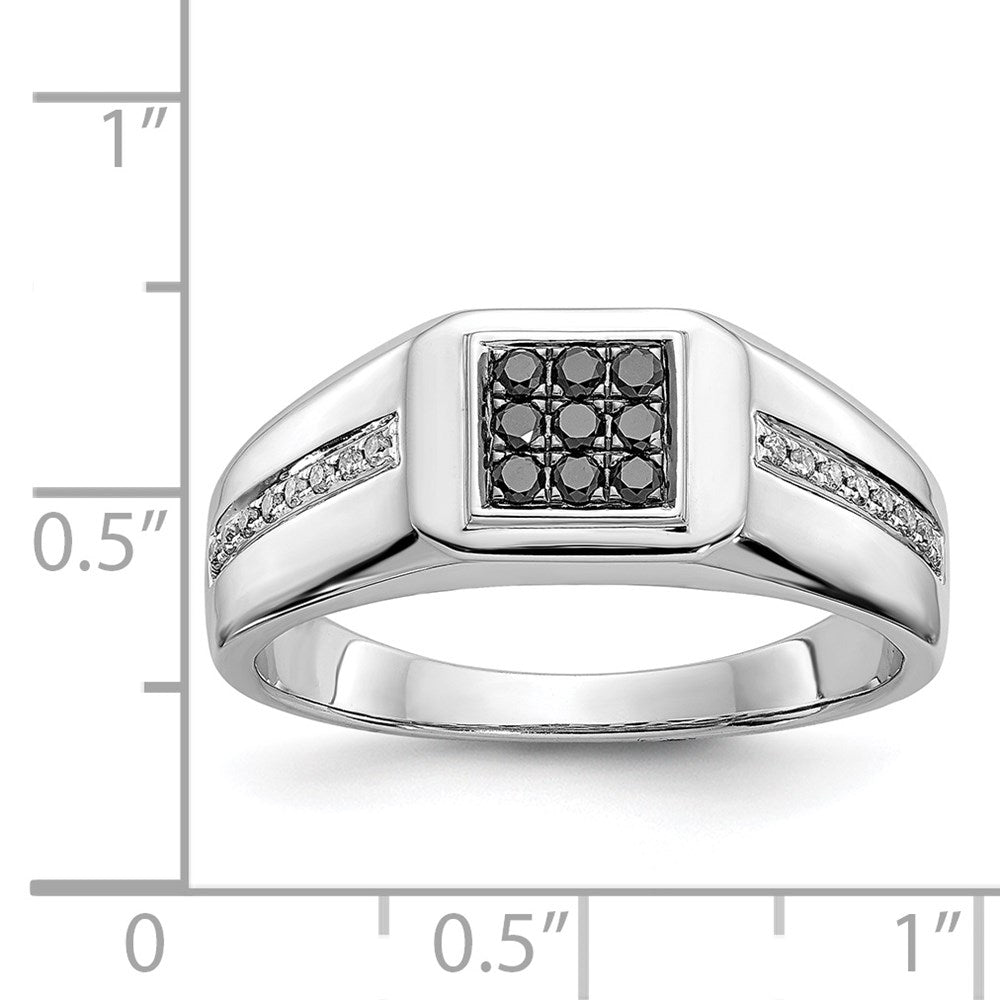14k White Gold White and Black Diamond Square Mens Ring