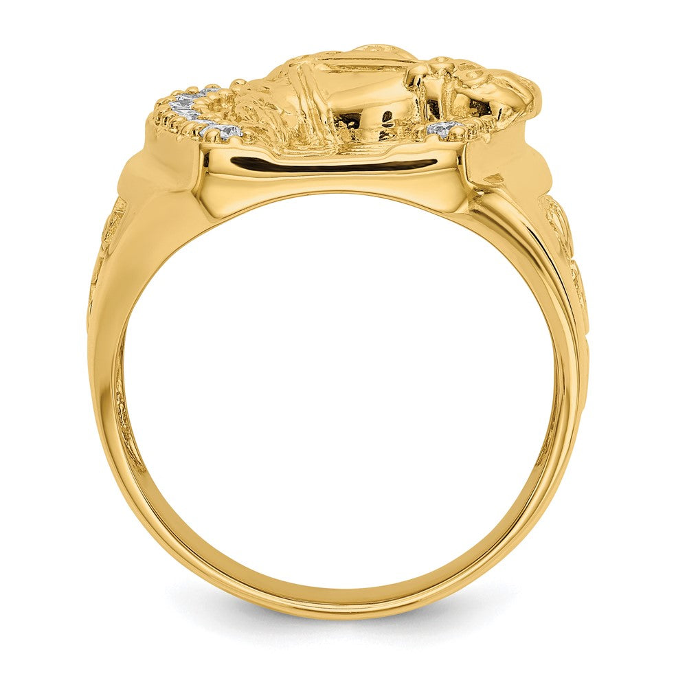 14k Mens Diamond Horseshoe with Horse in Center Ring