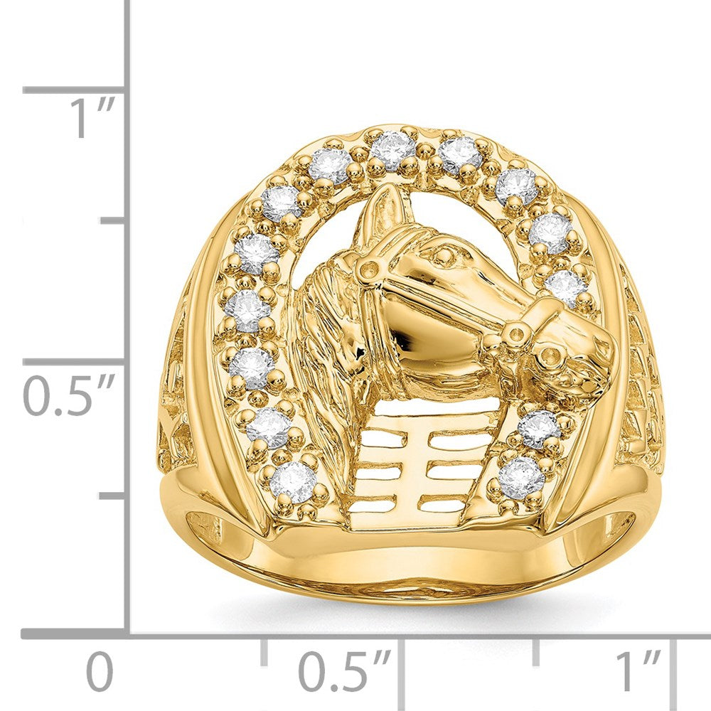 14k Mens Diamond Horseshoe with Horse in Center Ring
