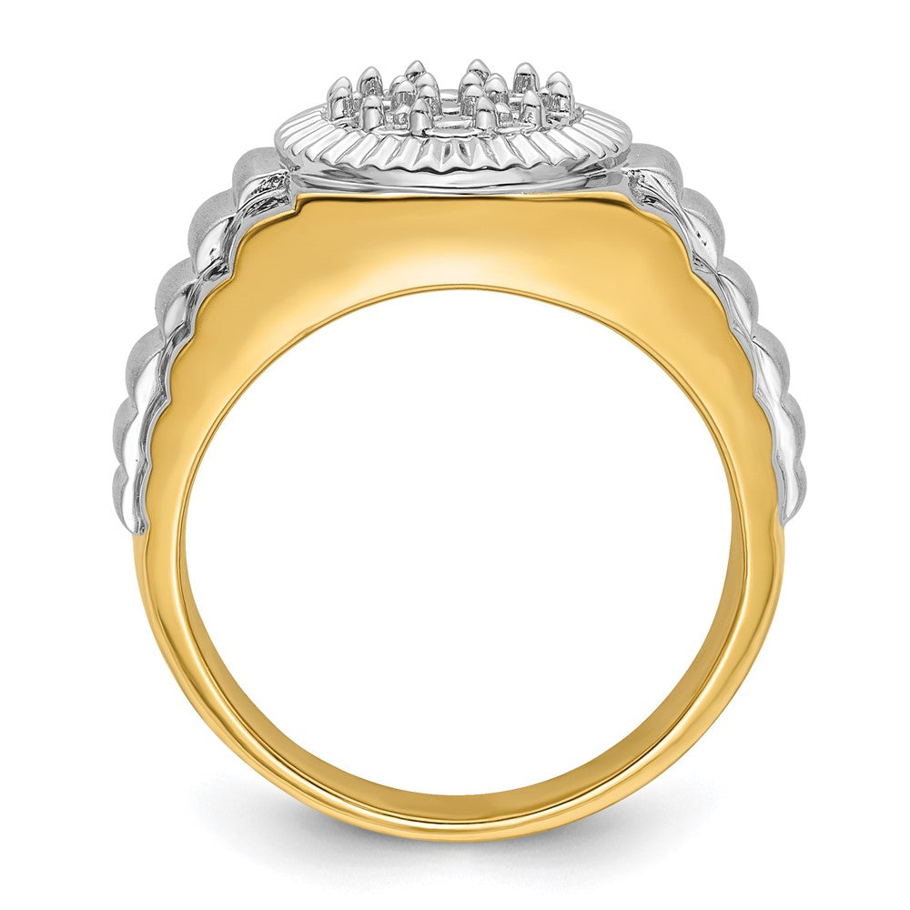 14k Two-tone Fancy Ridged-Sides Mens Diamond Ring Mounting