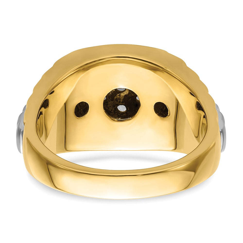 14k Two-tone Fancy Ridged-Sides Mens Diamond Ring Mounting