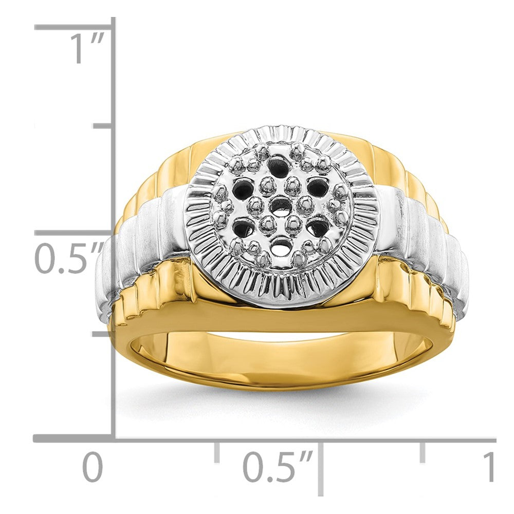 14k Two-tone Fancy Ridged-Sides Mens Diamond Ring Mounting