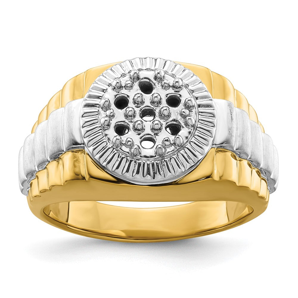 14k Two-tone Fancy Ridged-Sides Mens Diamond Ring Mounting