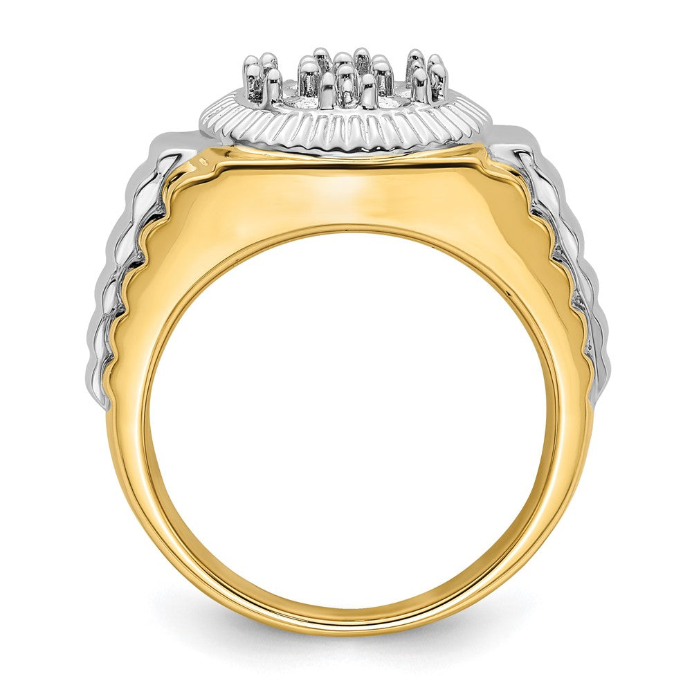 14k Two Tone Fancy Ridged-Sides 1ct Mens Diamond Ring Mounting