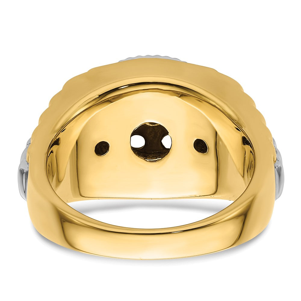 14k Two Tone Fancy Ridged-Sides 1ct Mens Diamond Ring Mounting