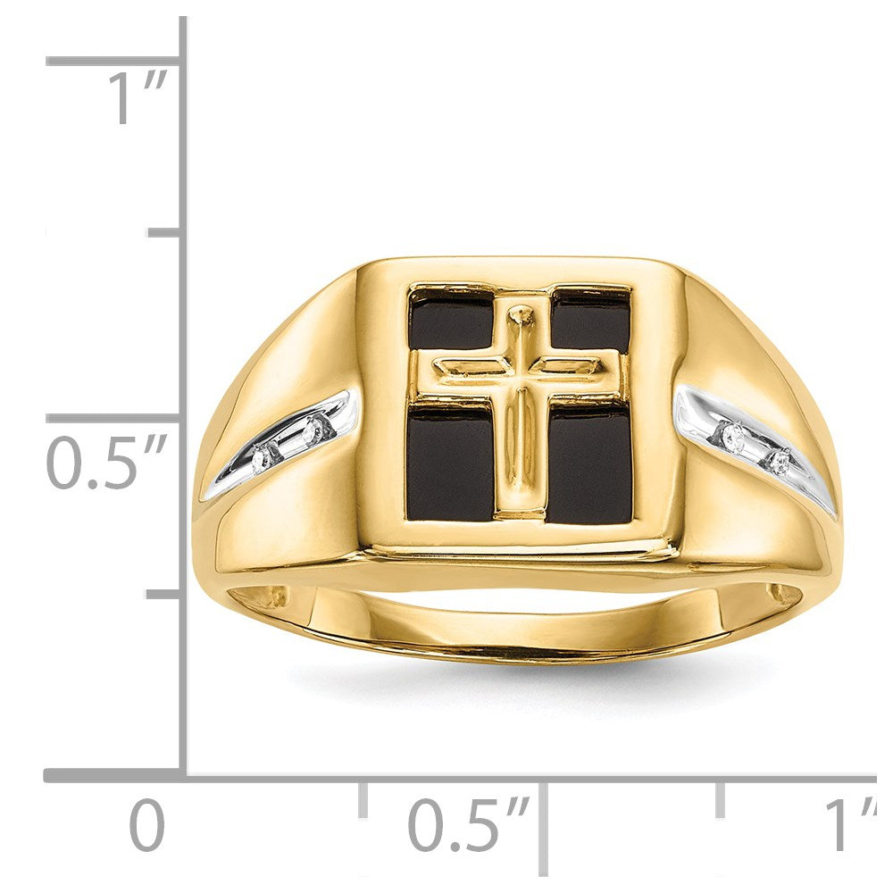 14k Onyx and Diamond Cross Mens Ring
