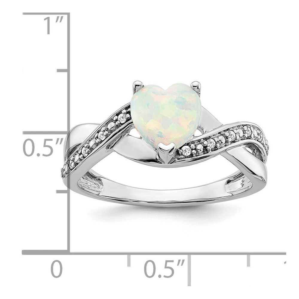 14k White Gold Created Opal and Diamond Heart Ring