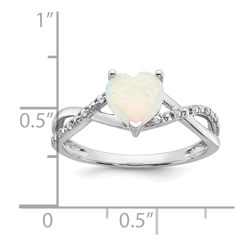 14k White Gold Created Opal and Diamond Heart Ring
