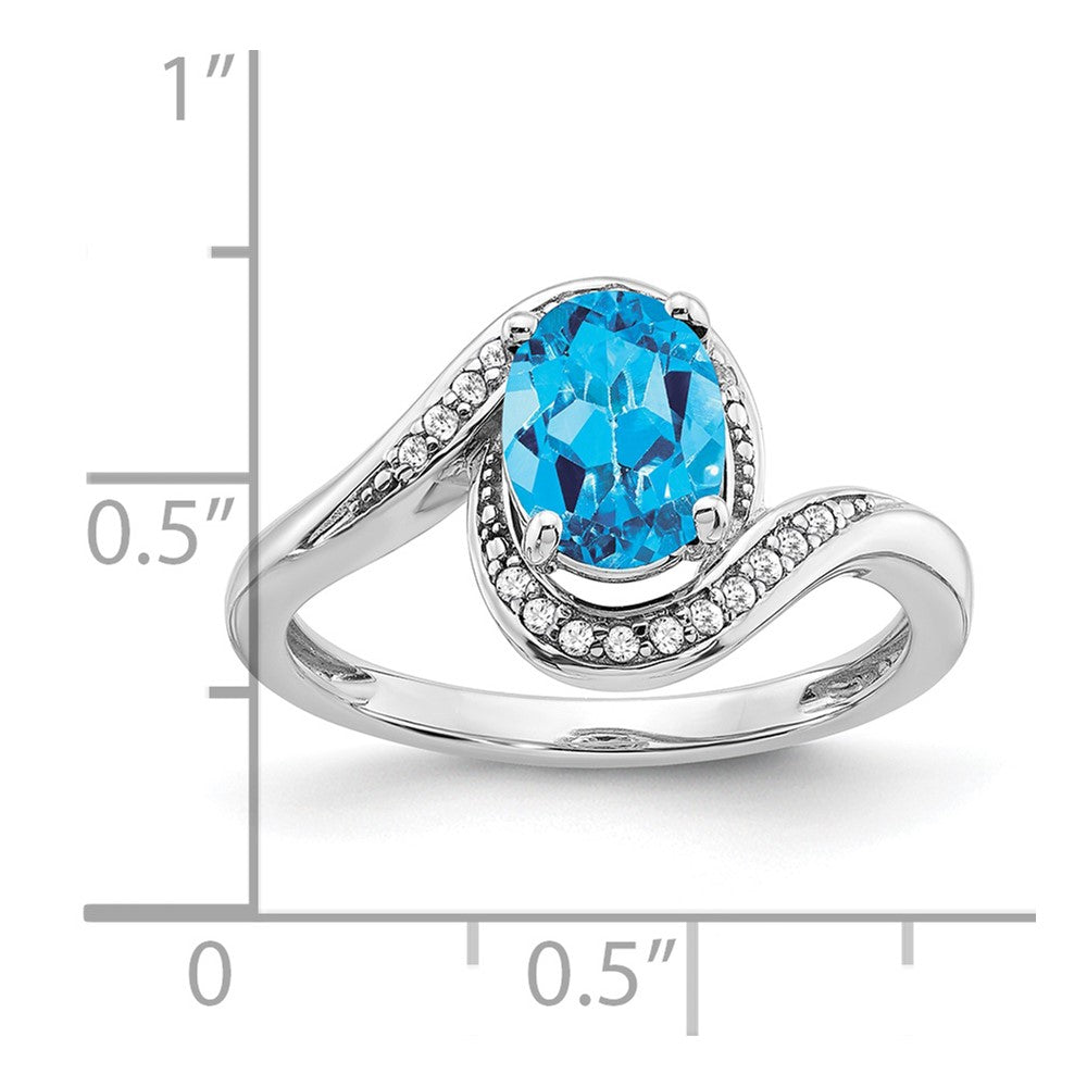 14k White Gold Oval Blue Topaz and Diamond Bypass Ring