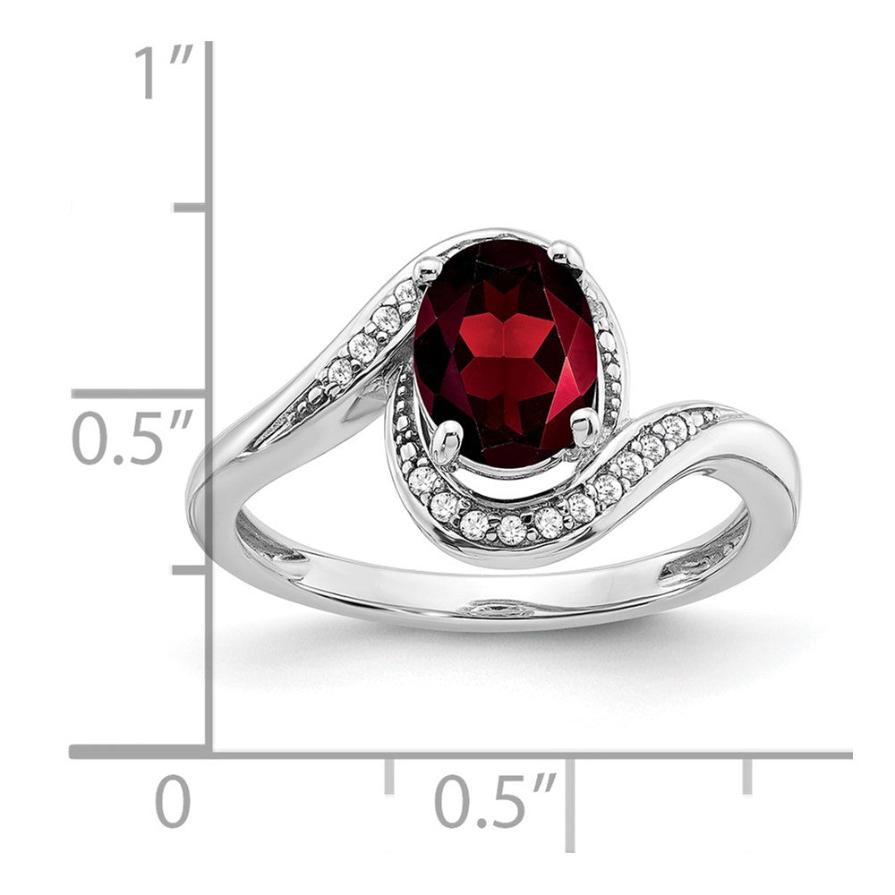14k White Gold Oval Garnet and Diamond Bypass Ring