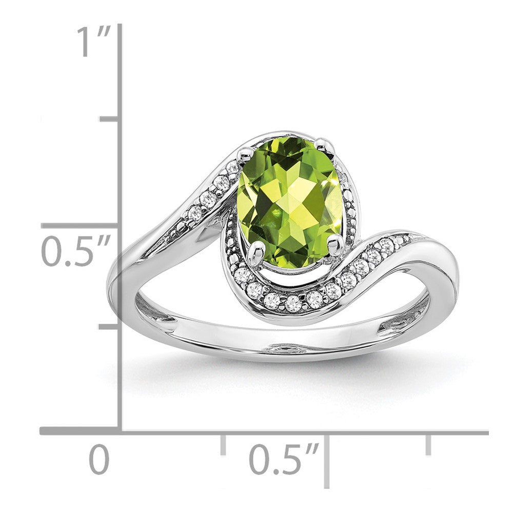 14k White Gold Oval Peridot and Diamond Bypass Ring