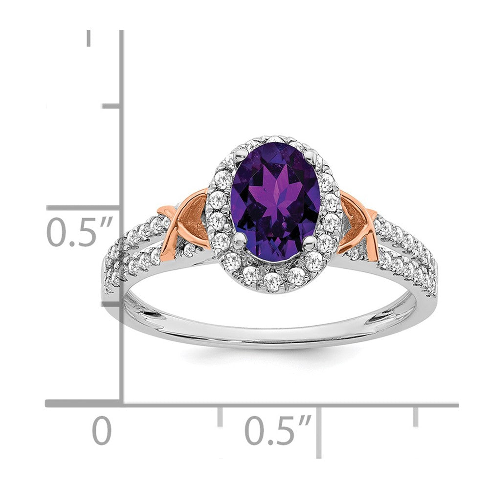 14k White Gold w/RG Accent Amethyst and Diamond Halo Ring
