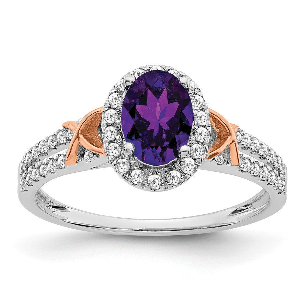14k White Gold w/RG Accent Amethyst and Diamond Halo Ring