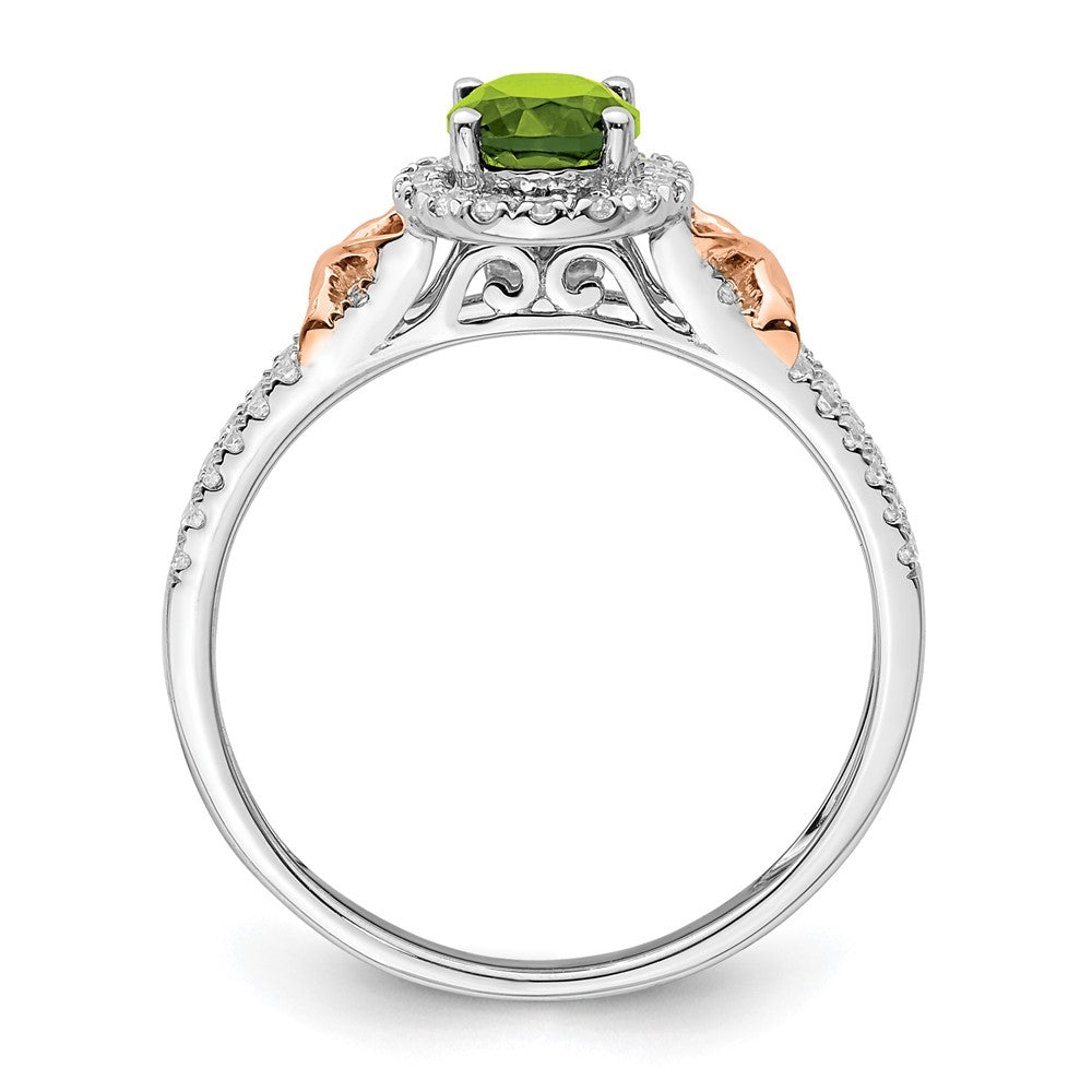 14k White Gold w/RG Accent Peridot and Diamond Halo Ring
