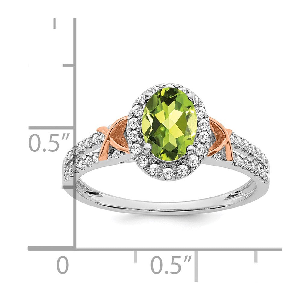 14k White Gold w/RG Accent Peridot and Diamond Halo Ring