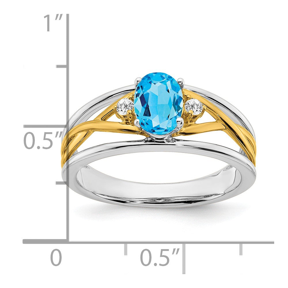 14k Two-tone Blue Topaz and Diamond Ring
