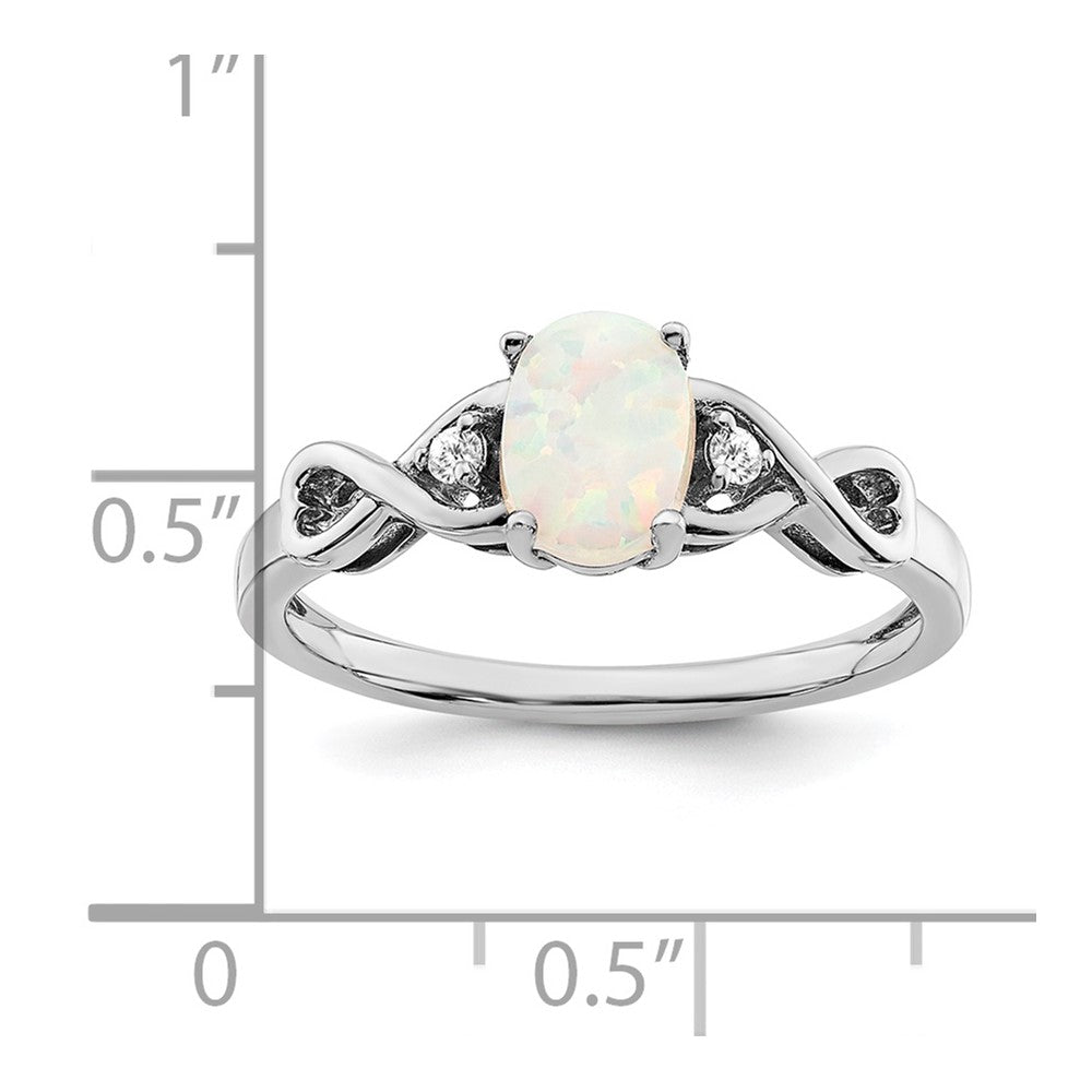 14k White Gold Created Opal and Diamond Ring