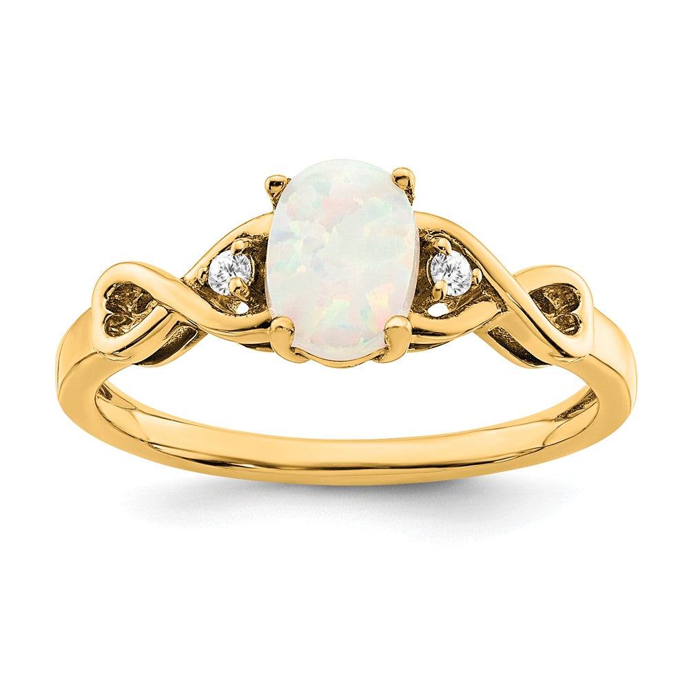 10K Yellow Gold Created Opal and Diamond Ring