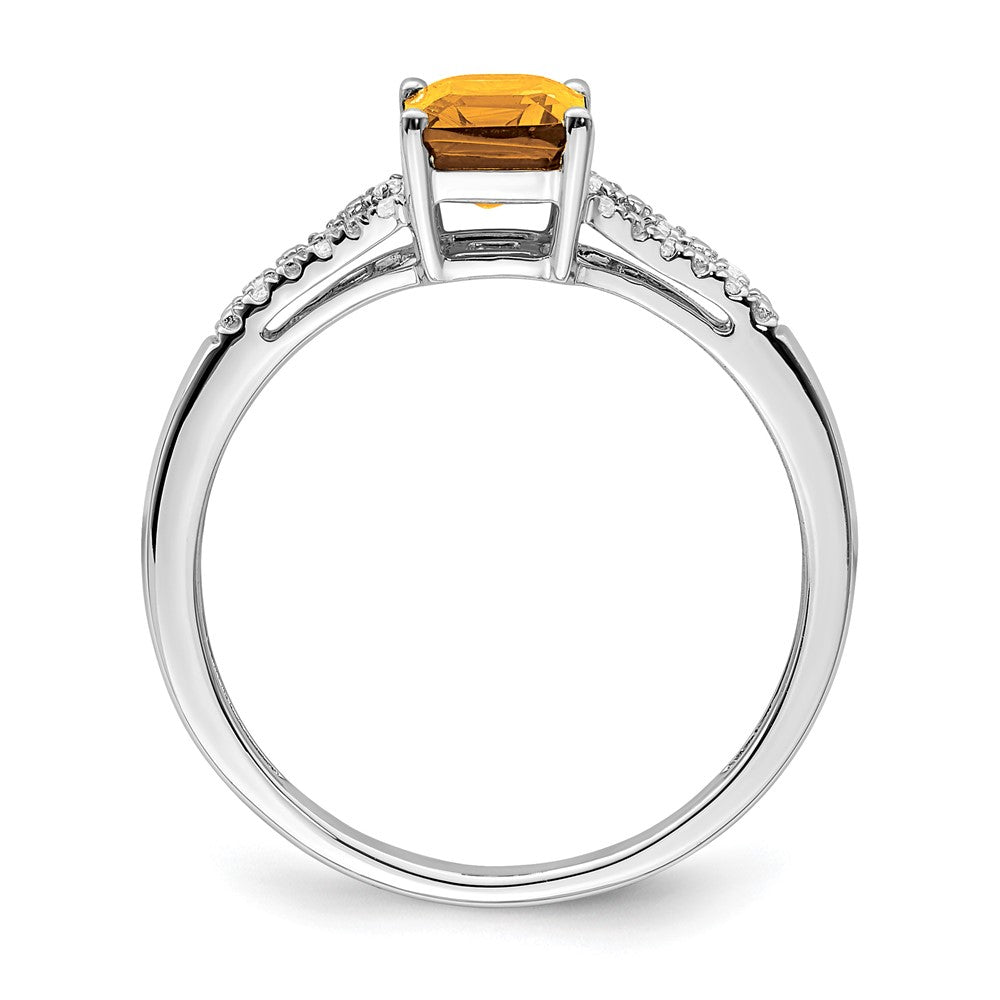 14k White Gold Emerald-cut Citrine and Diamond Ring