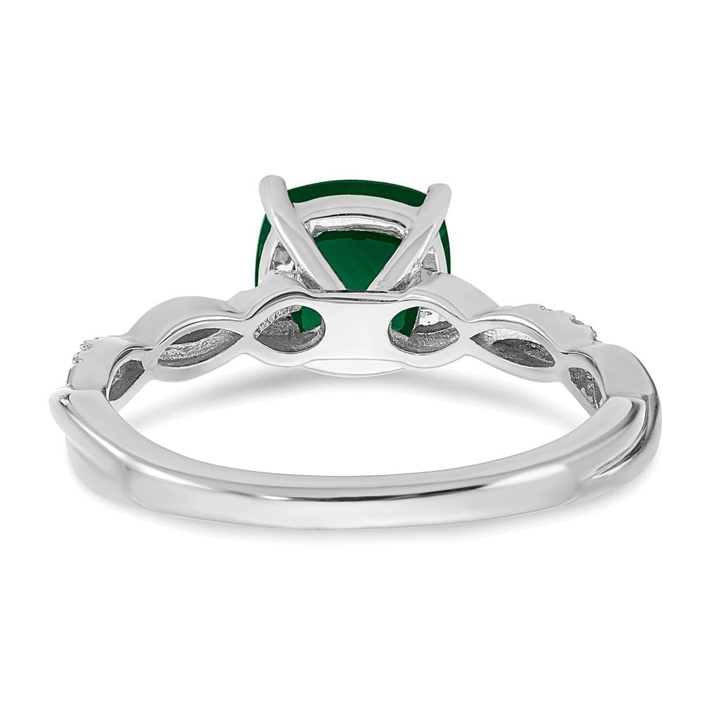 Sterling Silver Rhodium-plated Created Emerald and Diamond Ring