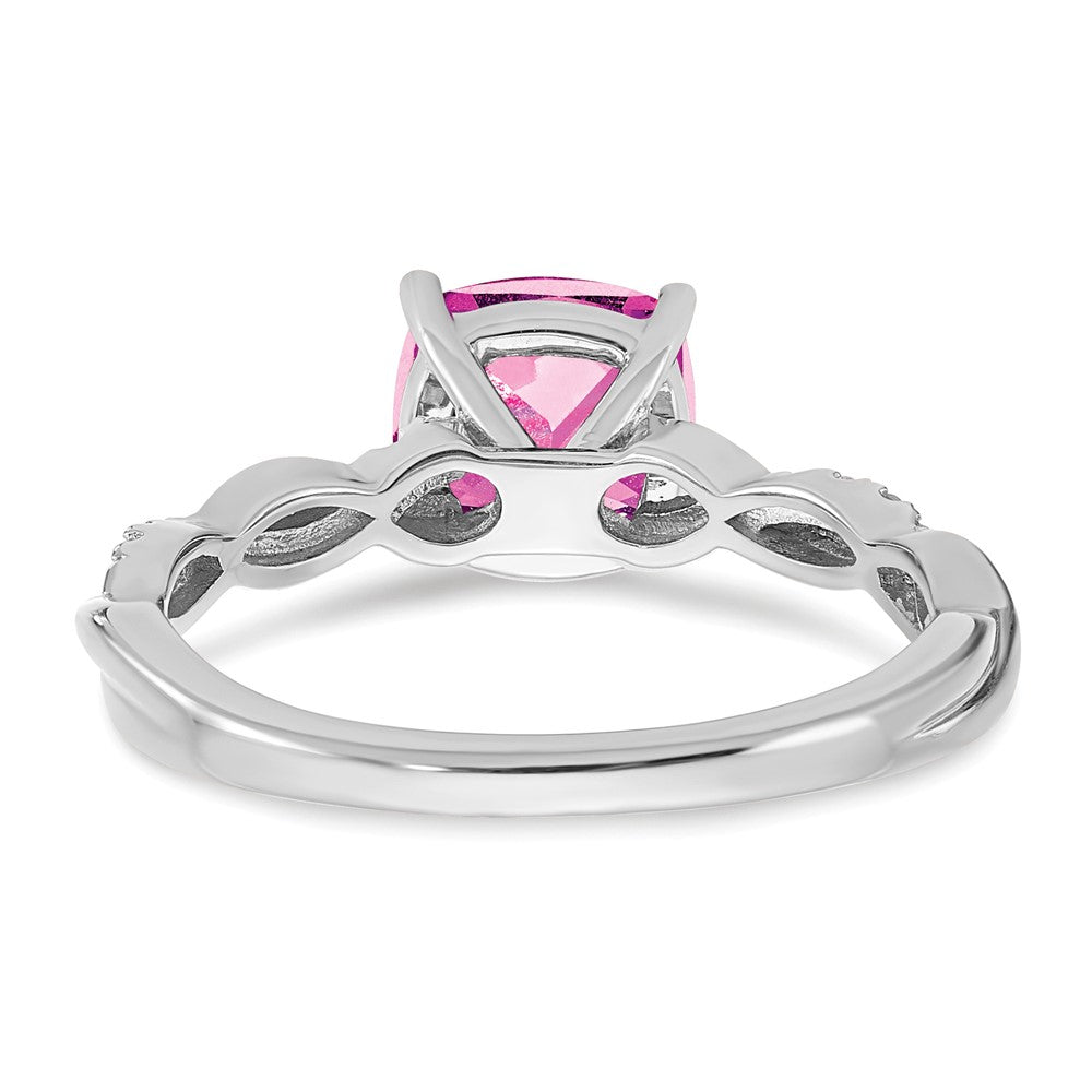 Sterling Silver Rhodium-plated Created Pink Sapphire and Diamond Ring