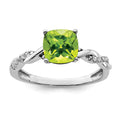 Sterling Silver Rhodium-plated Peridot and Diamond Ring