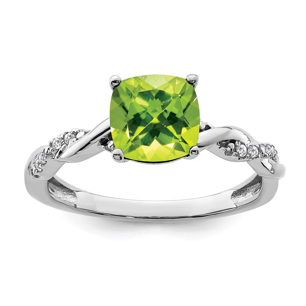 Sterling Silver Rhodium-plated Peridot and Diamond Ring