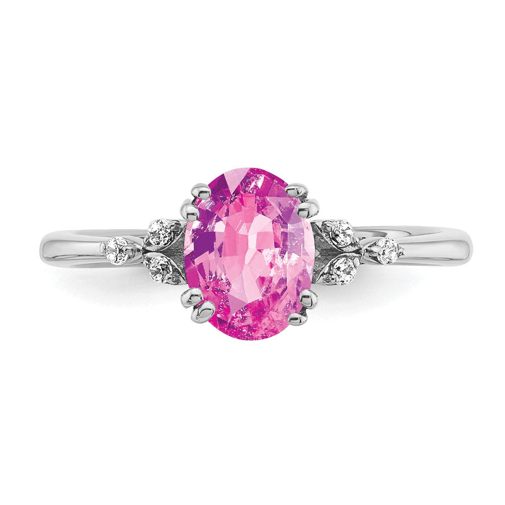 Sterling Silver Rhodium-plated Created Pink Sapphire/Diamond Ring
