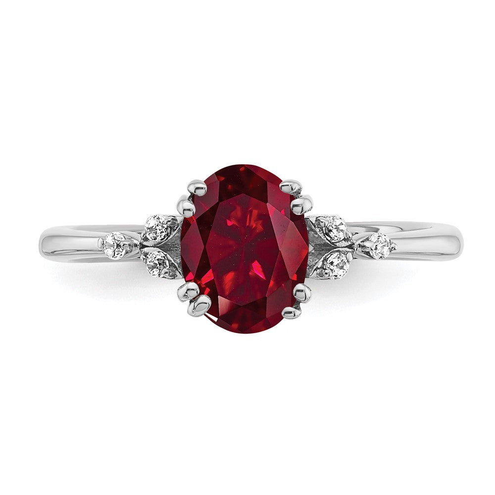 Sterling Silver Rhodium-plated Created Ruby and Diamond Ring