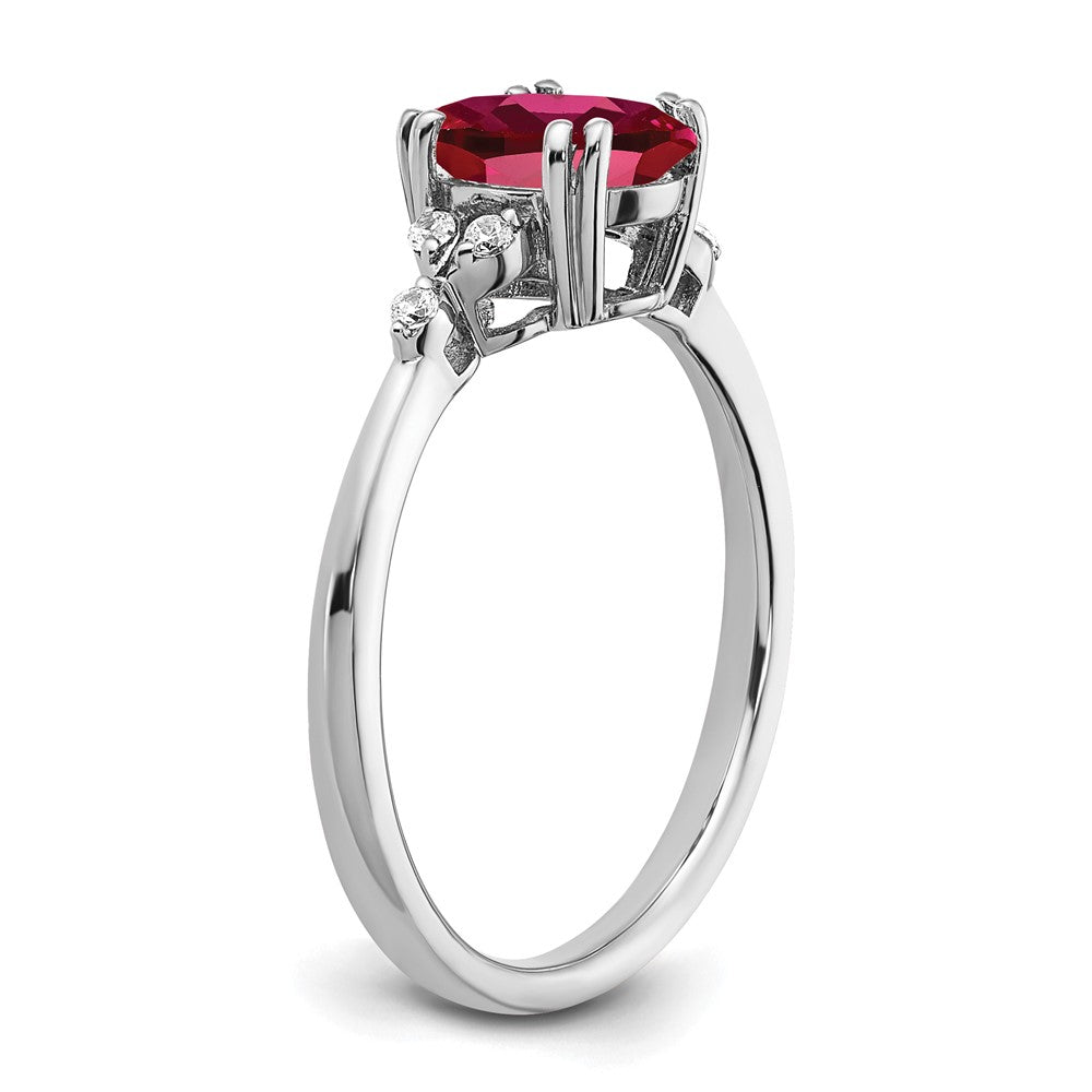 Sterling Silver Rhodium-plated Created Ruby and Diamond Ring
