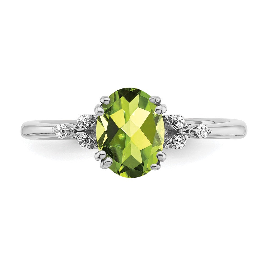 Sterling Silver Rhodium-plated Peridot and Diamond Ring