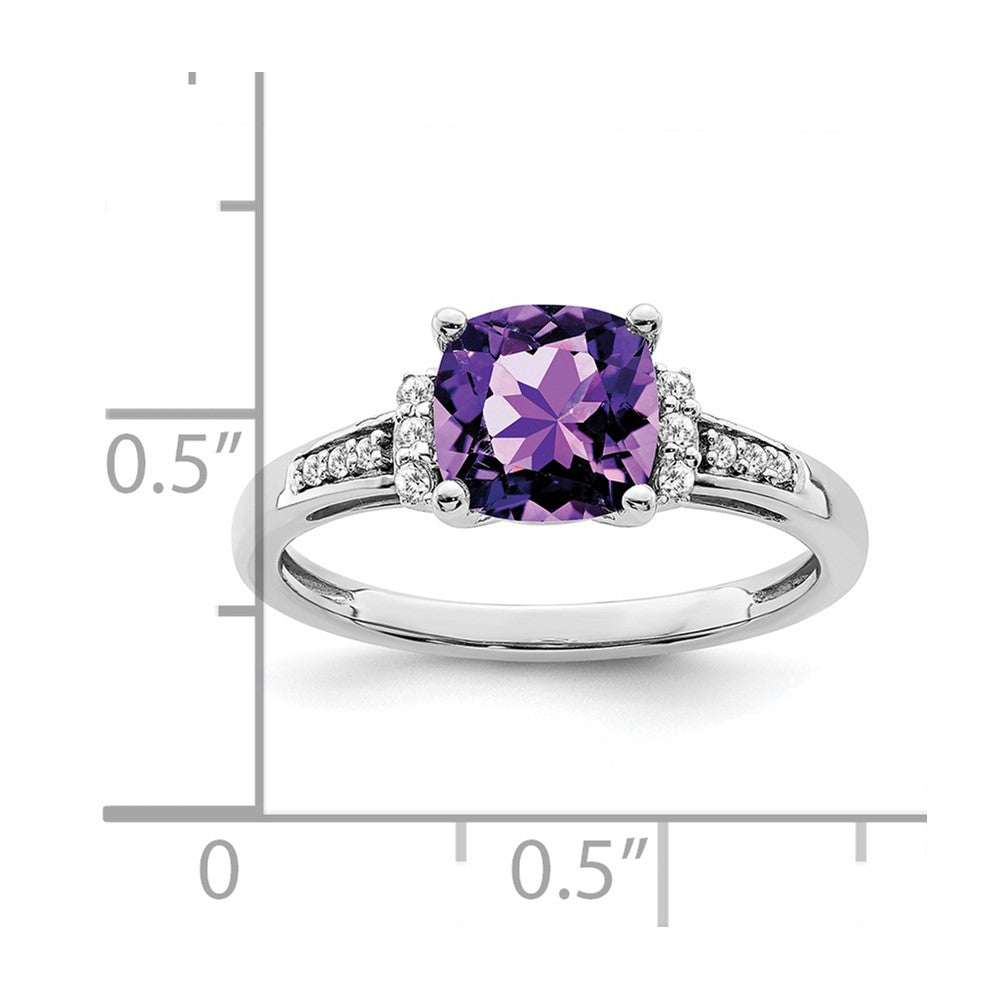 14k White Gold Cushion Amethyst and Diamond Ring