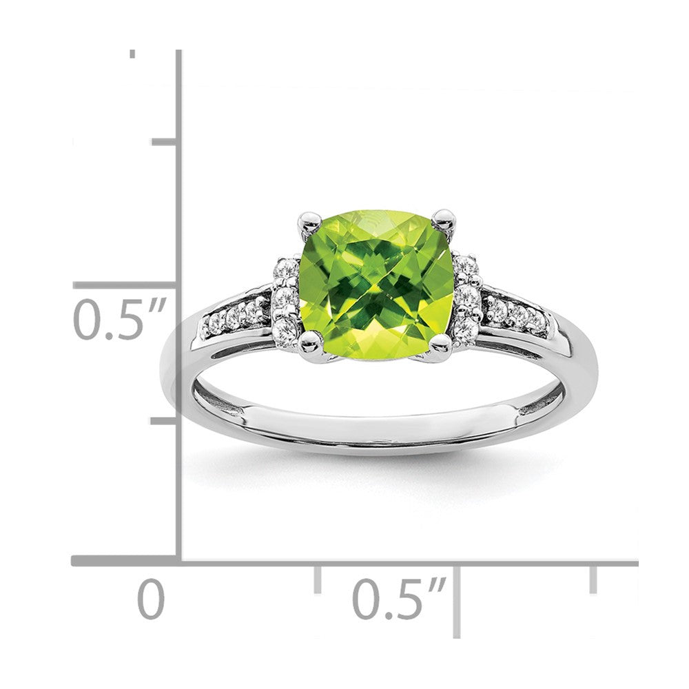 14k White Gold Cushion Peridot and Diamond Ring