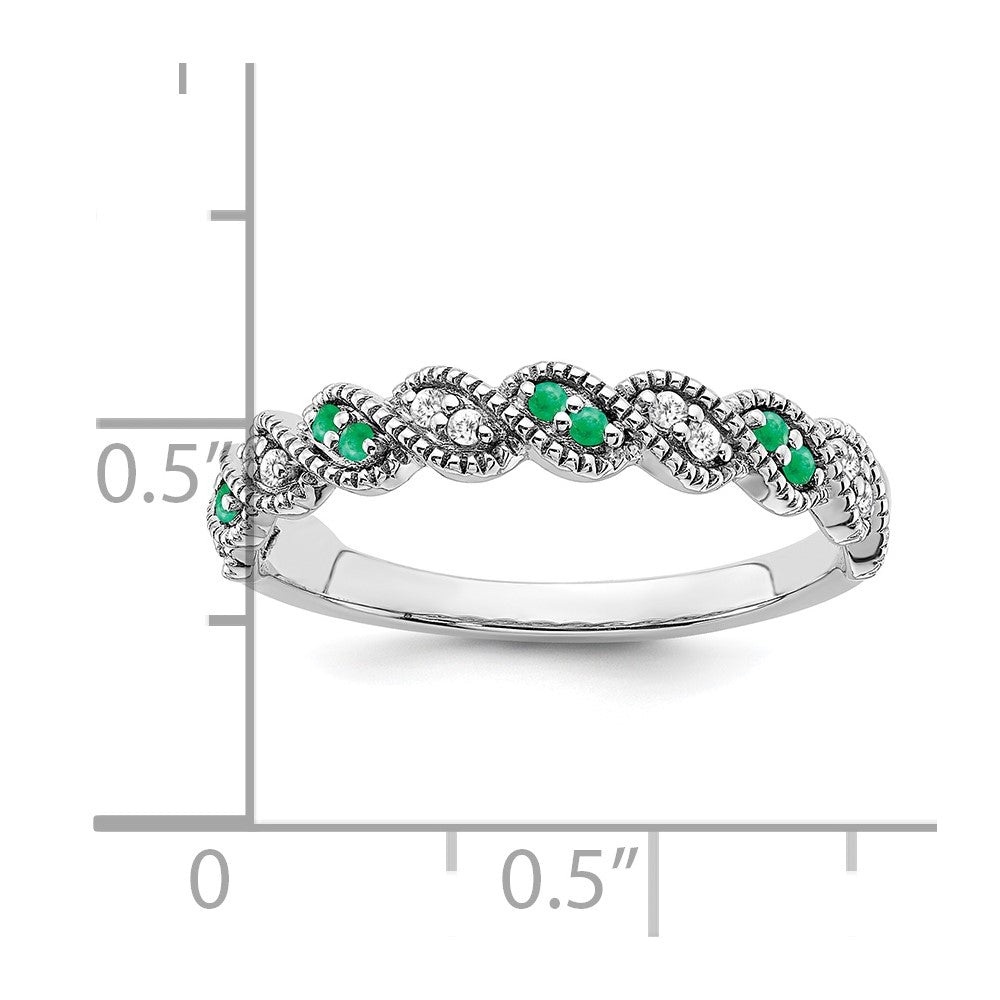 14k White Gold Emerald and Diamond Twist Band