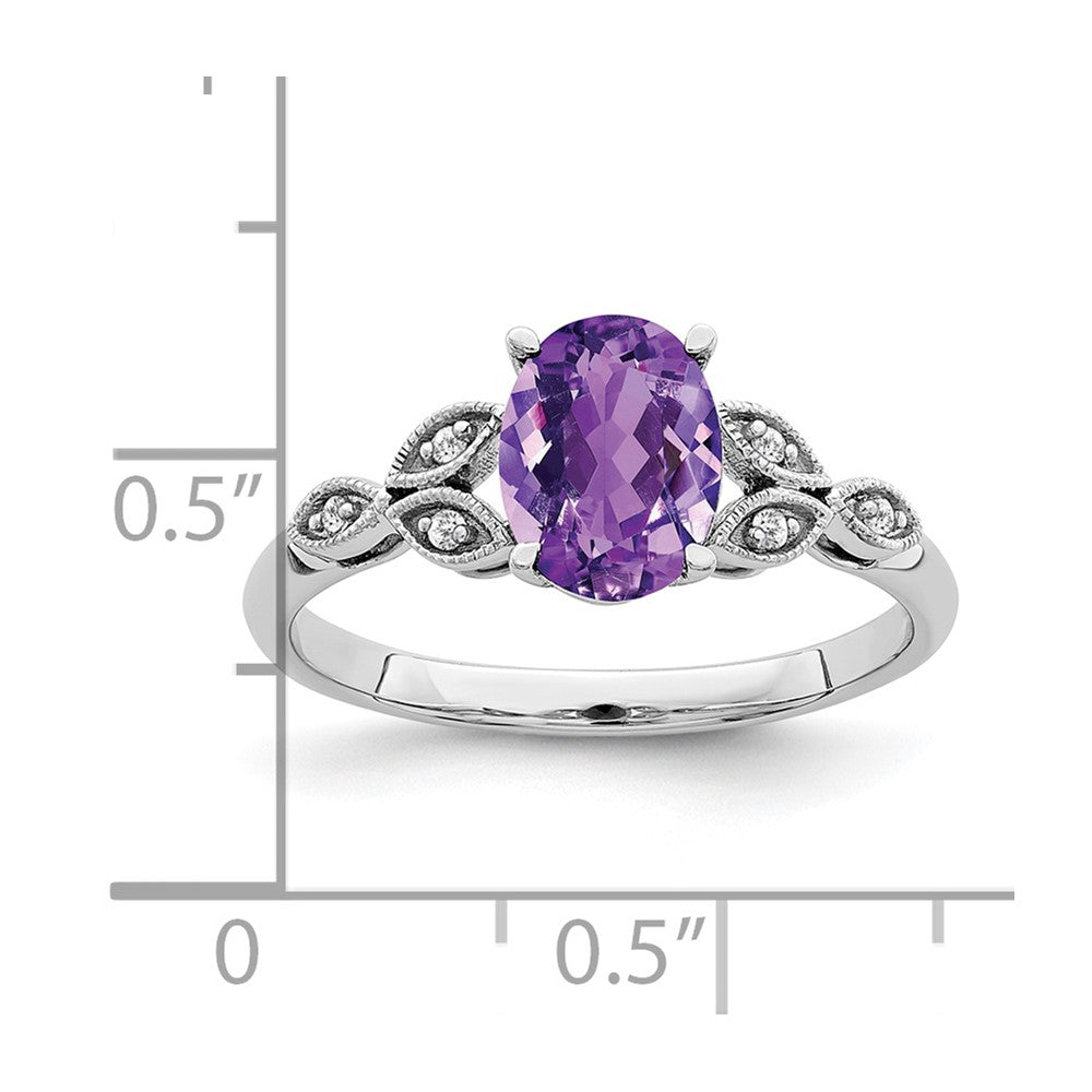 14k White Gold Oval Amethyst and Diamond Ring