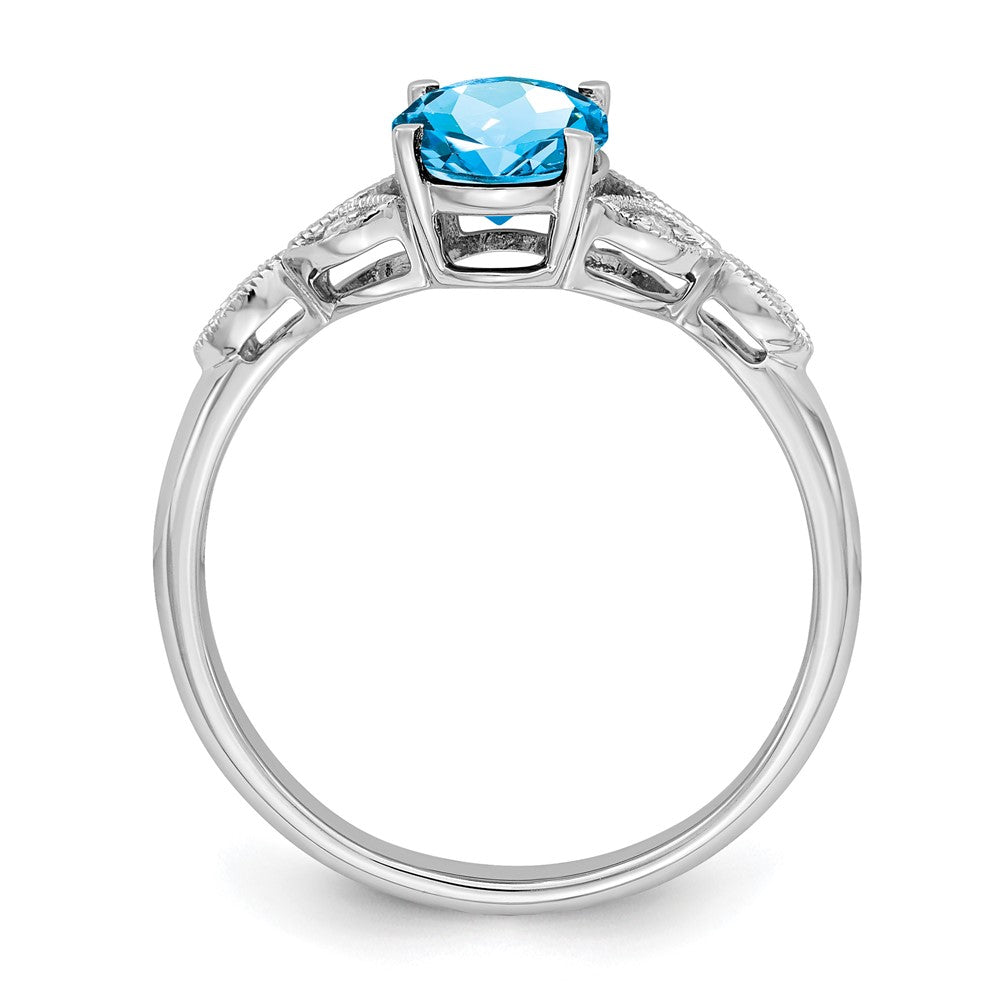 14k White Gold Oval Blue Topaz and Diamond Ring