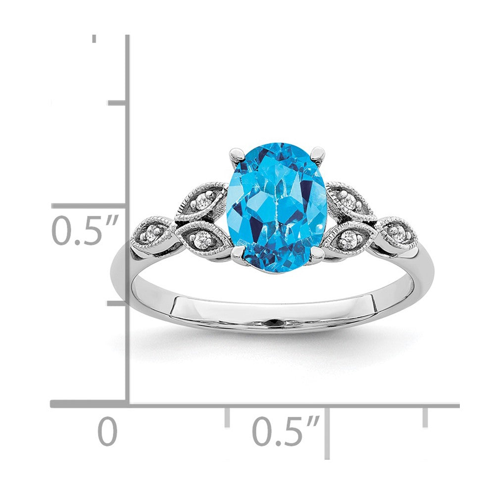 14k White Gold Oval Blue Topaz and Diamond Ring