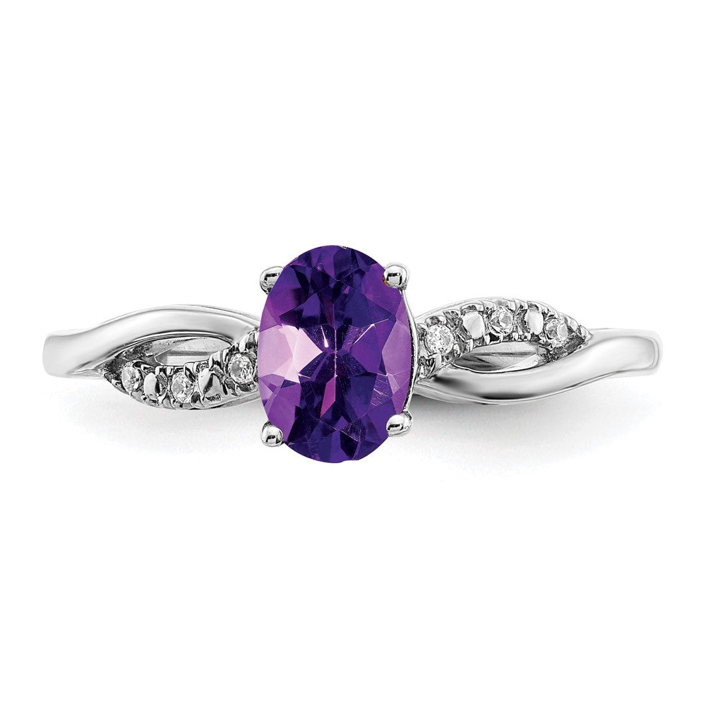 14k White Gold Oval Amethyst and Diamond Ring
