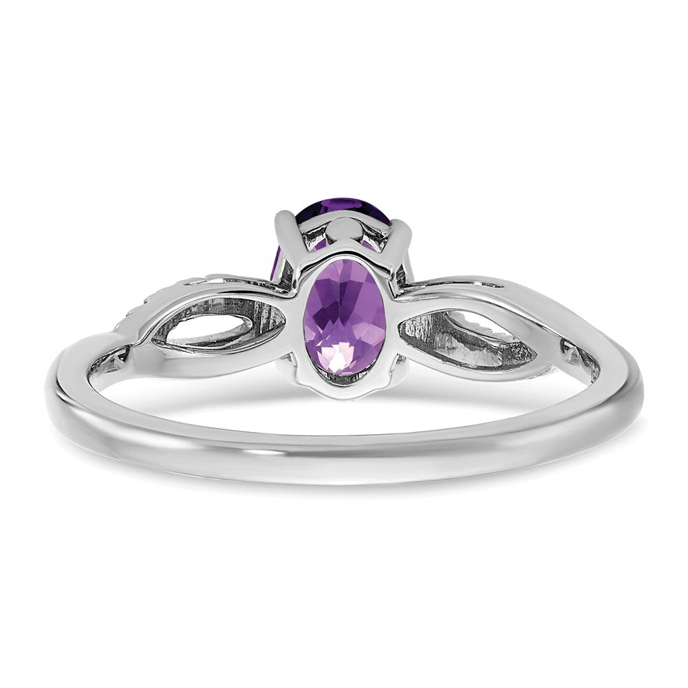 14k White Gold Oval Amethyst and Diamond Ring