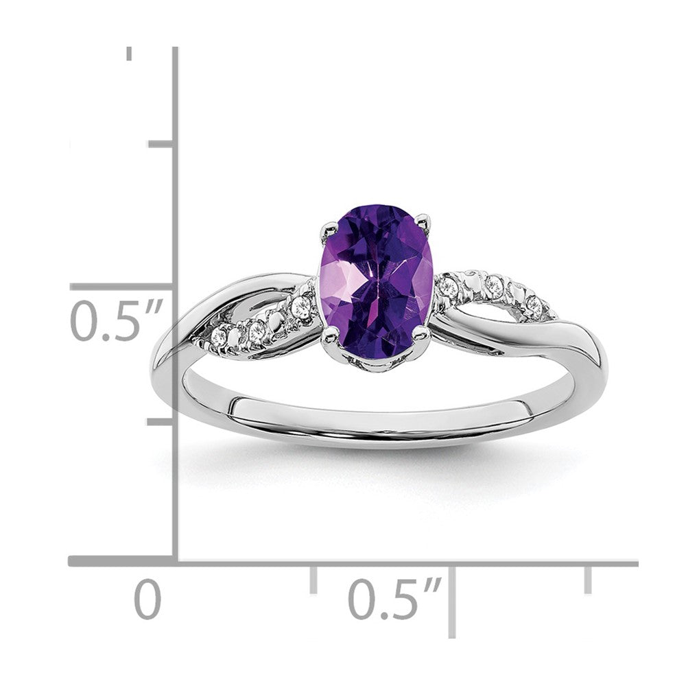 14k White Gold Oval Amethyst and Diamond Ring