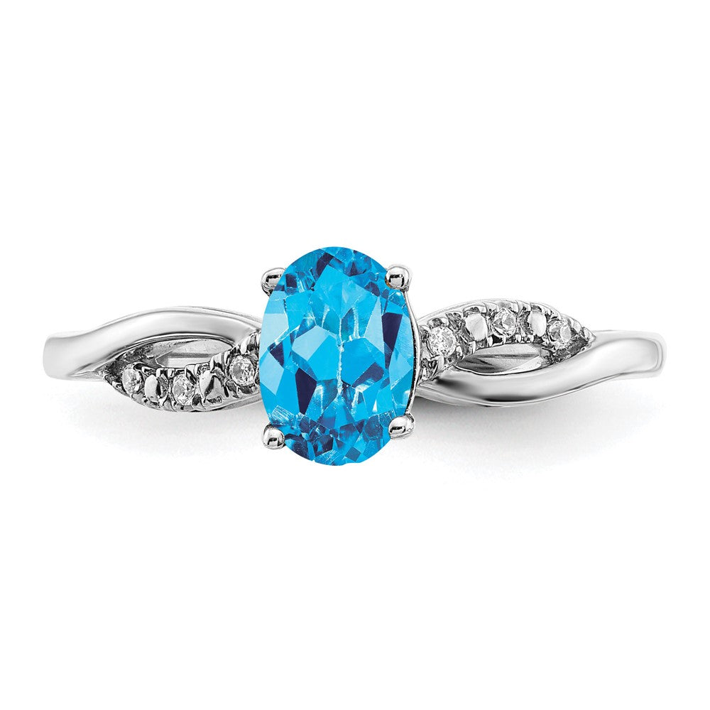 14k White Gold Oval Blue Topaz and Diamond Ring